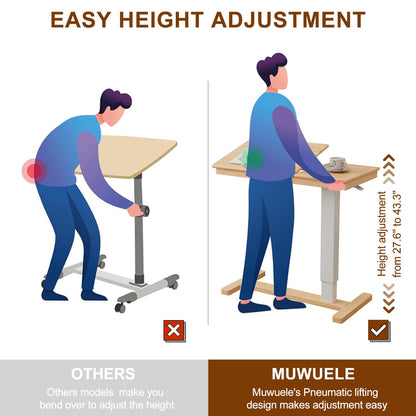 Muwuele Solid Wood Overbed Bedside Table with Wheels, Adjustable Medical Tilt Top Hospital Bed Table Over The Bed, Rolling Laptop Desk, Mobile Standing Desk for Hospital and Home Use (Walnut)
