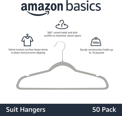 Amazon Basics Samtkleiderbügel für Anzüge – 30er-Pack, Schwarz