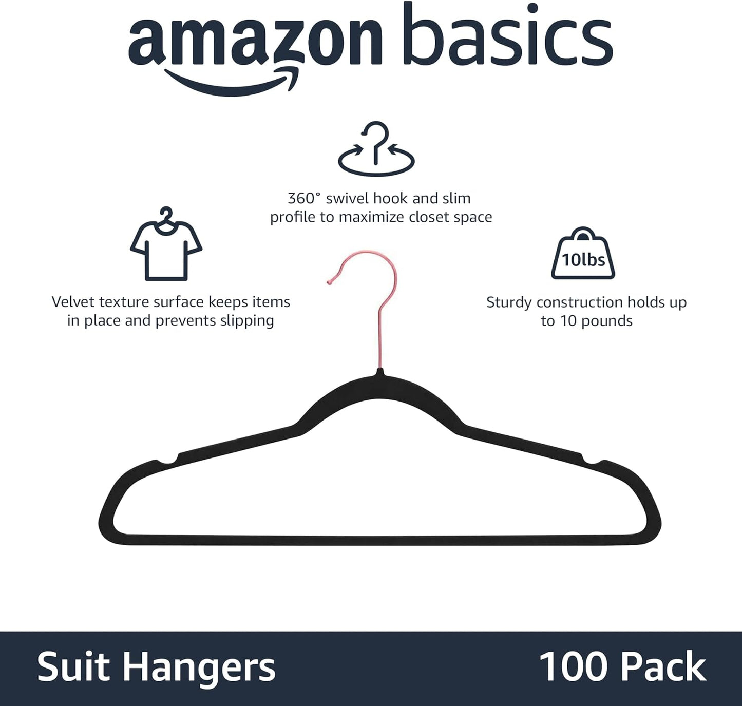 Amazon Basics Samtkleiderbügel für Anzüge – 30er-Pack, Schwarz