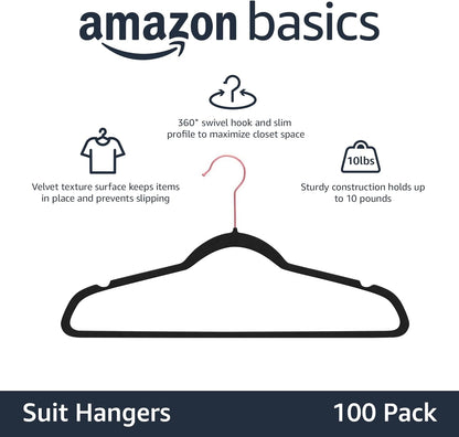 Amazon Basics Samtkleiderbügel für Anzüge – 30er-Pack, Schwarz