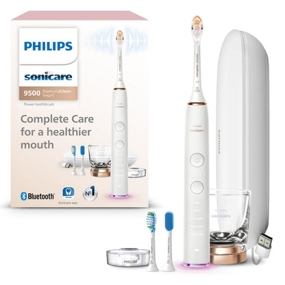 Philips Sonicare DiamondClean Smart 9500 Electric Toothbrush - Sonic Toothbrush with App, Pressure Sensor, 15 Brushing Settings, Replacement Reminder, USB Charging Travel Case, Black, Model HX9923/11