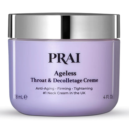 PRAI Ageless Throat & Decolletage Creme 118ml - Anti-Ageing, Collagen Boosting Skincare Cream - Tightens & Firms Skin, Reduces Wrinkles - Luxury Neck Moisturiser With Hyaluronic Acid - 7 Day Results