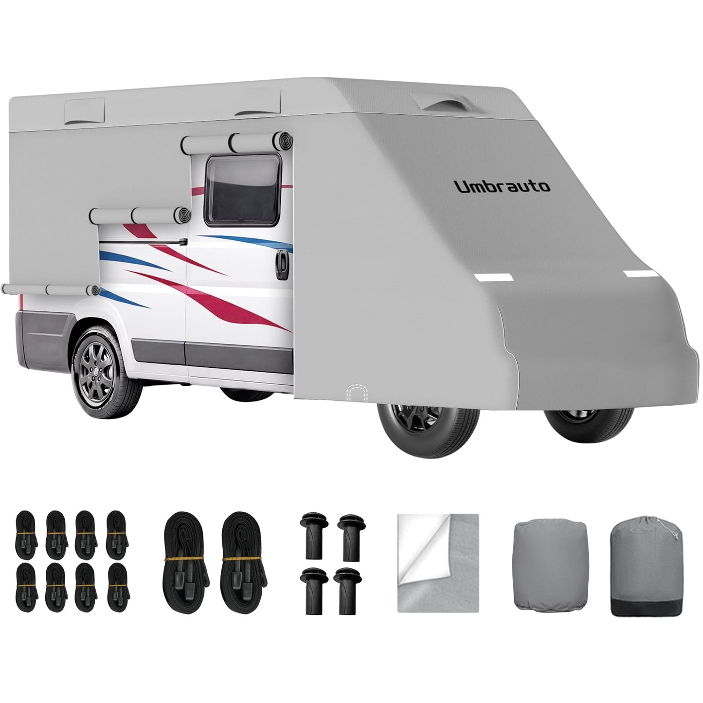 Umbrauto Class C RV Cover Fits 29-32’, Class C Motorhome Camper Cover, Heavy Duty 7 Layers Top Windproof Breathable RV Cover with 3Pcs Extra Straps, Adhesive Repair Patches, 6 Gutter Covers