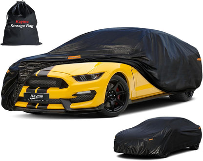 Kayme 6 Lagen Autoabdeckung, maßgeschneidert für Ford Mustang/Shelby (1964-2025), wasserdicht, für jedes Wetter, für Automobile, Outdoor, Vollschutz vor Regen, Sonne, UV-Strahlung. Silber