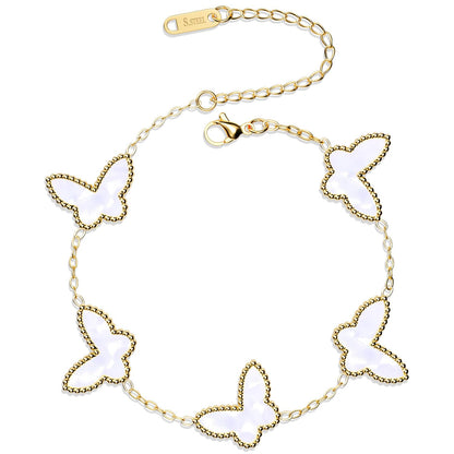 AICase 18K Gold Plated Clover Bracelet Dupes Gold/White/Black Bracelet Set for Women Flower Leaf Lucky Clover Bracelets Trendy Jewelry Birthday Gifts for Women/MoM/Friends