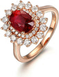 18K Rose Gold Marriage Rings for Women, Women Engagement Ring Flower Inlaid 2.03ct Pigeon Blood Ruby with 0.75ct Diamond Wedding Bands, 10.5, 18K Rose Gold, Cubic Zirconia
