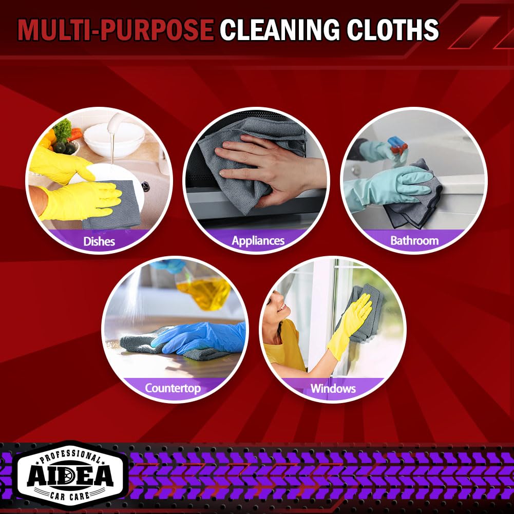 AIDEA Microfiber Cleaning Cloths-50PK, Microfiber Towels for Cars, Premium All-Purpose Car Cloth, Dusting Cleaning Rags, Absorbent Towels for SUVs, House, Kitchen, Window, Gift-12×12"