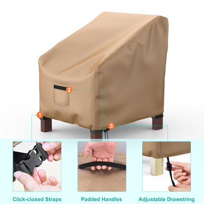 Patio Chair Covers for Outdoor Furniture Waterproof 2 Pack, Lawn Chair Covers 600D Heavy Duty Oxford Cloth, Large Covers for Lounge Lawn Deep Seat 38" W x 31" D x 29" H-Brown