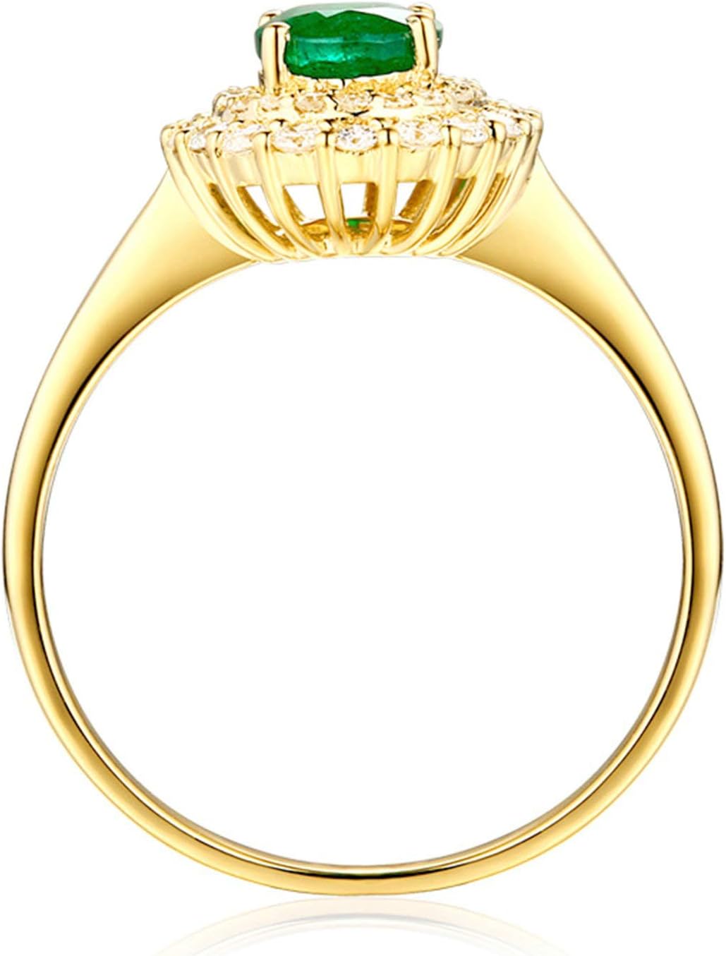 Aienid 18Ct Yellow Gold Diamond Engagement Rings Women 0.74Ct Cut Emerald Two Row Diamond Engagement Ring for Her