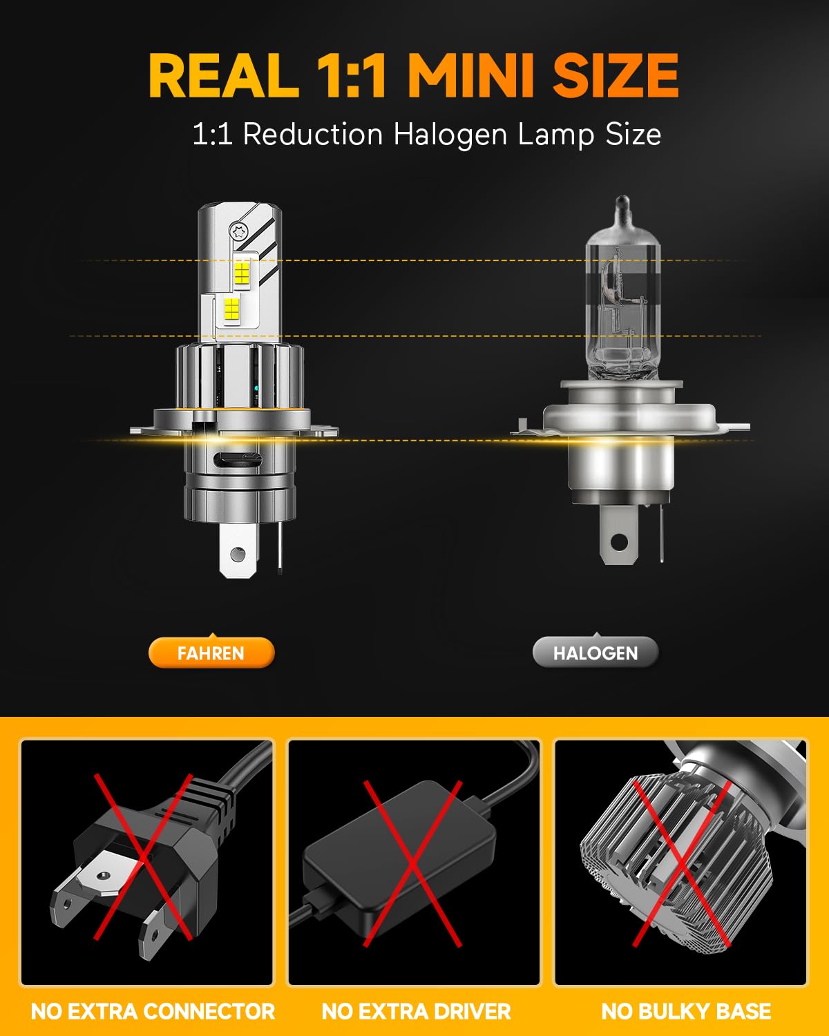 FAHREN 9005 9006 Light Bulbs Combo, Upgraded 100,000LM 1500% Super Bright Bulb 1:1 Mini Size No Adapter Required, 6500K Cool White HB3/HB4 Compatible, Plug-and-Play, Pack of 4