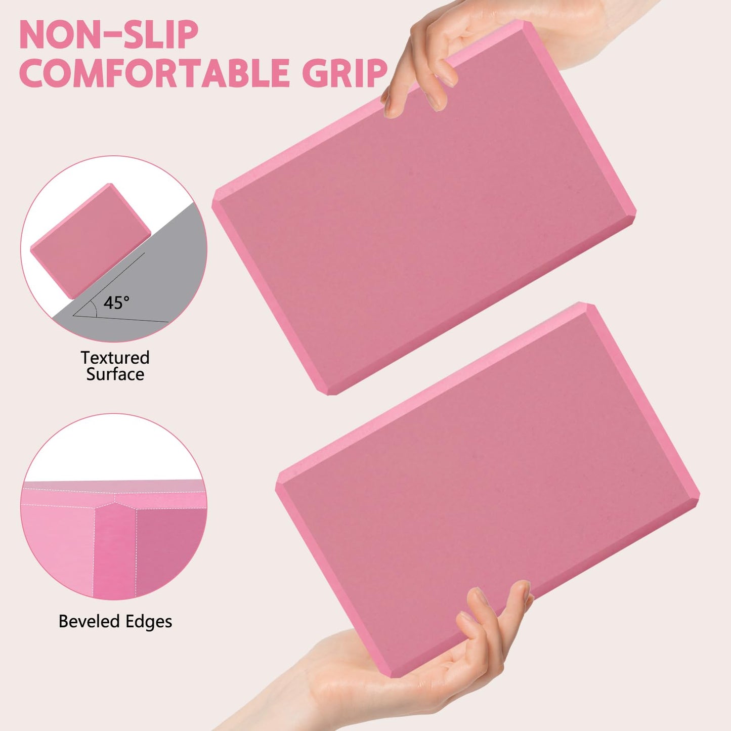 MBKHFLL (Lila-2er-Pack) Yoga-Block – Stützender latexfreier EVA-Schaumstoff – Weiche, rutschfeste Oberfläche mit abgeschrägten Kanten für Yoga, Pilates, Meditation – Yoga-Zubehör für Stabilität, Gleichgewicht, Vertiefung von Dehnungen