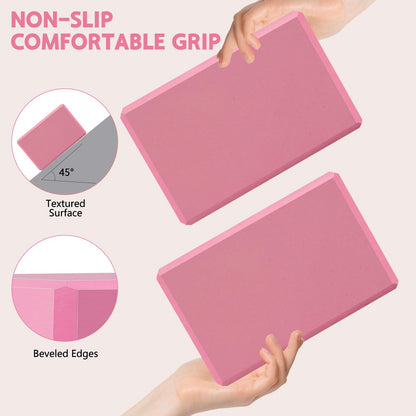 MBKHFLL (Lila-2er-Pack) Yoga-Block – Stützender latexfreier EVA-Schaumstoff – Weiche, rutschfeste Oberfläche mit abgeschrägten Kanten für Yoga, Pilates, Meditation – Yoga-Zubehör für Stabilität, Gleichgewicht, Vertiefung von Dehnungen