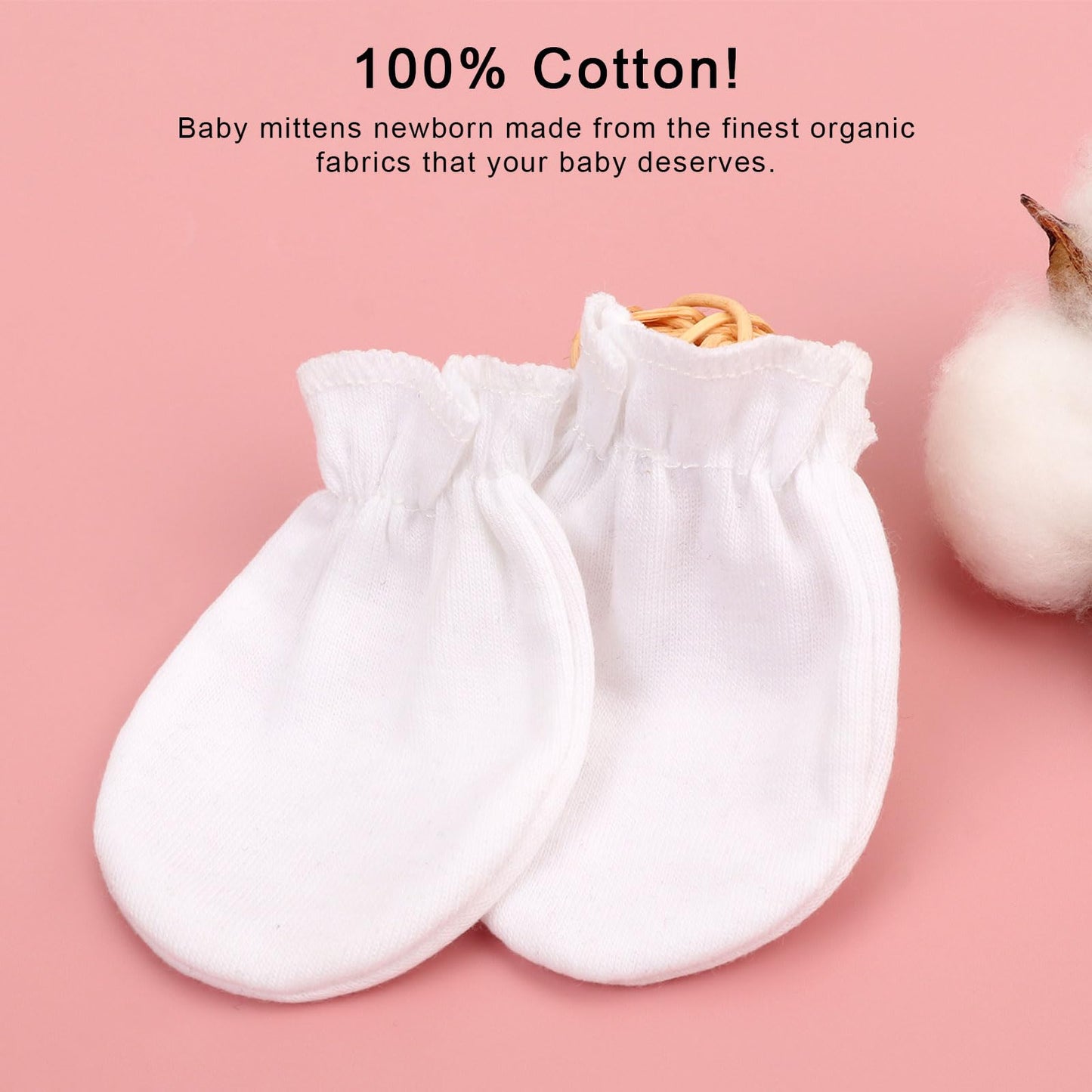 BQUBO Baby Fäustlinge Kratzschutz Handschuhe aus Baumwolle mit elastischem Bündchen Hypoallergen für Neugeborene und Babys von 0-6 Monaten Jungen und Mädchen