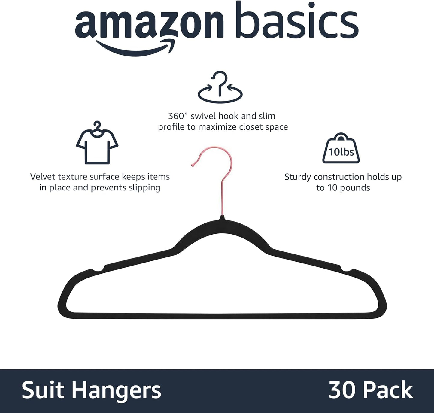 Amazon Basics Samtkleiderbügel für Anzüge – 30er-Pack, Schwarz