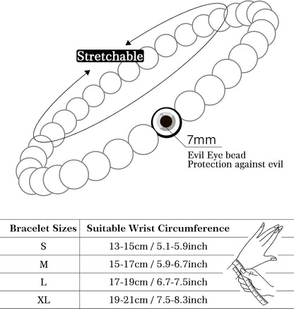 6 mm Böses Auge Armband aus schwarzen Kristallen – verstellbares Set aus Natursteinen für Herren und Damen, Schutzamulett als Geschenk für den Alltag/Geburtstag/Jahrestag