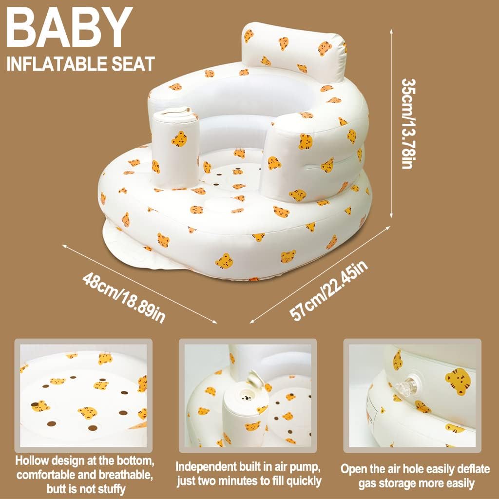 Aufblasbarer Babysitz, aufblasbarer Babystuhl für Babys ab 3 Monaten, aufblasbarer Sommerstuhl mit integrierter Luftpumpe, Baby-Bodensitz zum Sitzenlernen, Spielen, Campen, Orange