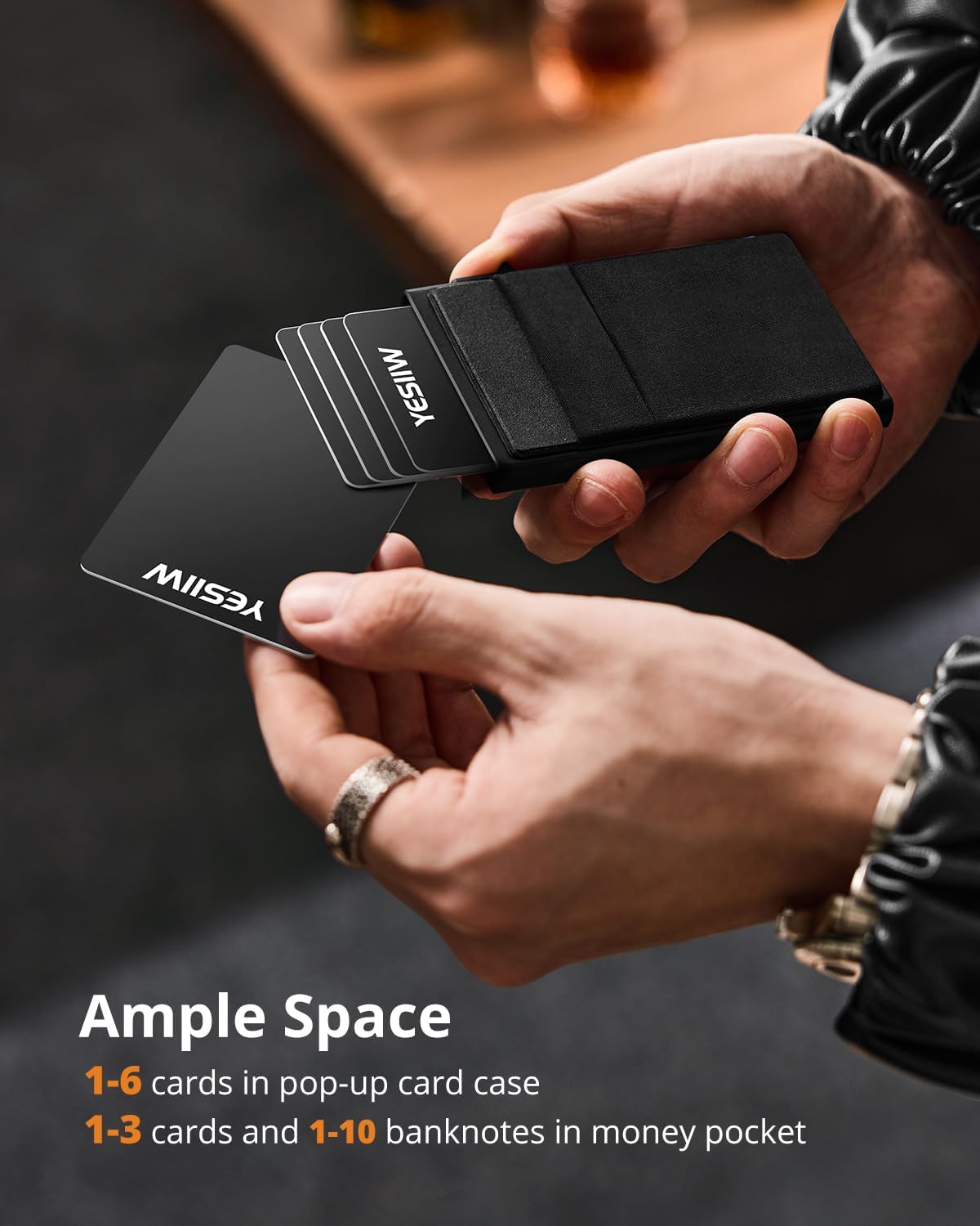 YESIIW Minimalistisches Pop-up-Kartenetui für Herren, RFID-blockierend | Schlankes Visitenkartenetui mit Geldfach | Aluminium-Metall-Bankkartenetui für Scheine, Münzen und Debitkarten
