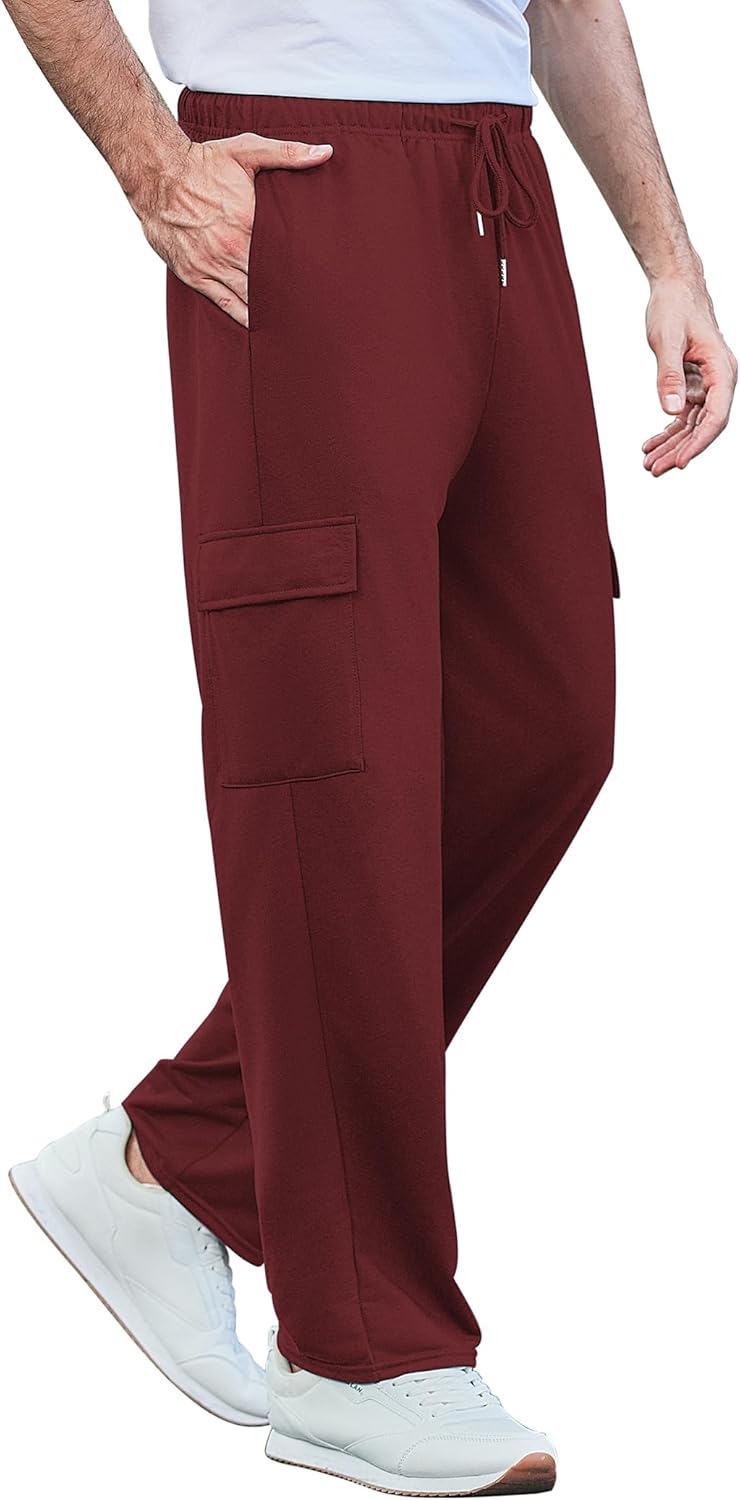 Deyeek Herren Cargo Jogginghose Open Bottom Baggy Leichte Cargo Sweatpants für Männer Locker sitzende Freizeithose mit Taschen
