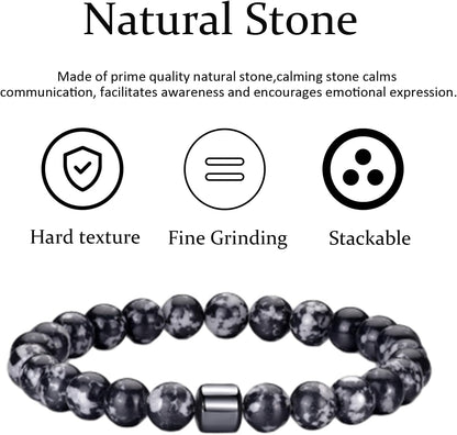 Tigerauge Armband für Herren 8MM Natursteinperlen Armband Set Stretch Lava Stein Armbänder Verstellbares Schwarzes Kristallperlenarmband für Herren Damen Geschenke
