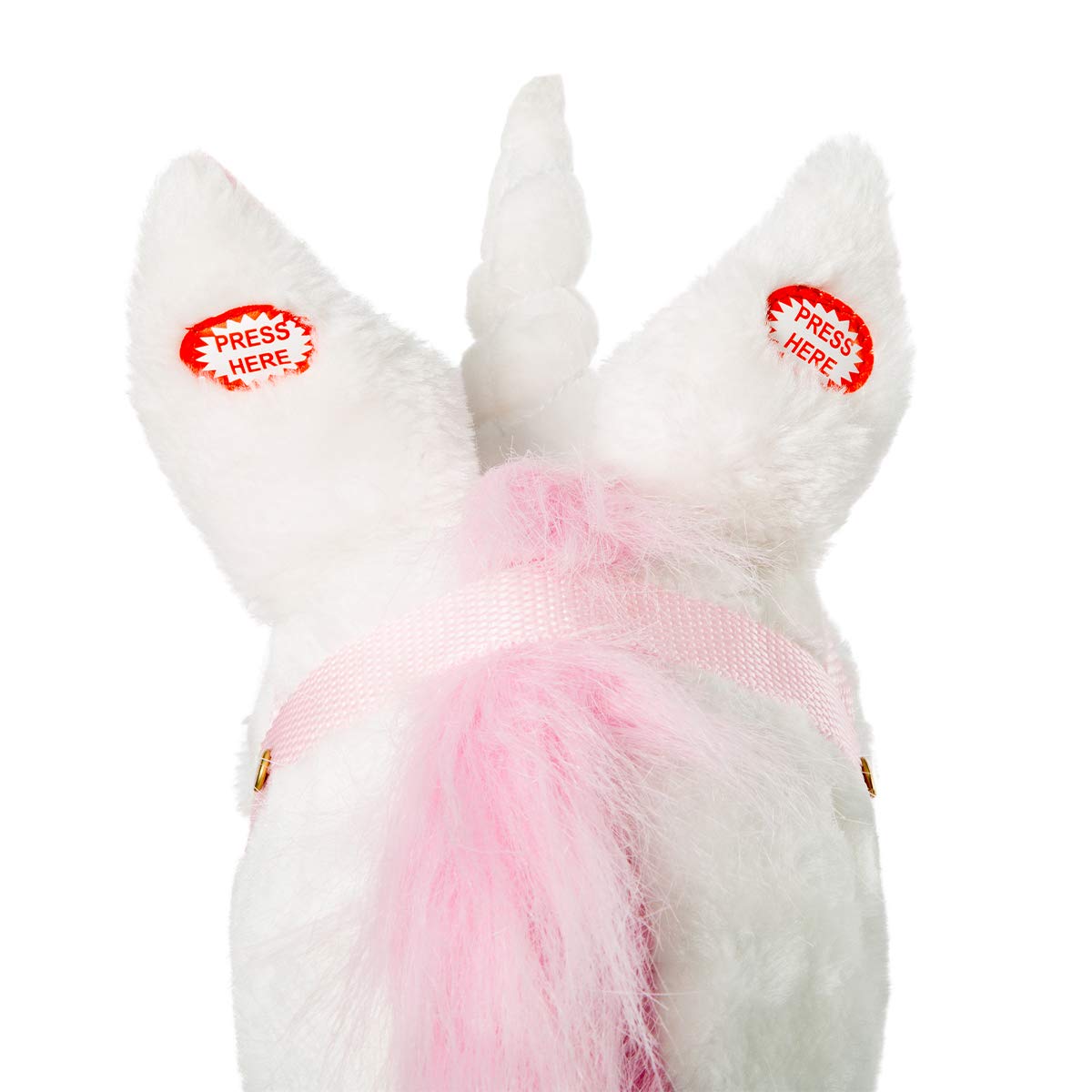 HollyHOME Plüsch Einhorn Steckenpferd mit Holzrädern Echten Pony Wiehern und Galoppieren Geräuschen Plüschtier Rosa 94 cm (AA Batterien Benötigt)