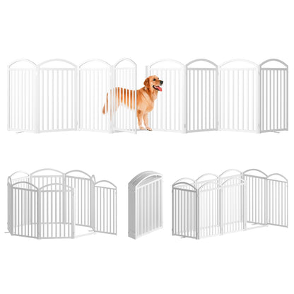 SNUOWU 4 Panels Full Matel Freestanding Dog Gates with Door, 96"Extra Wide 36"Tall Free Standing Dog Pet Gate for Indoor & Outdoor. Foldable Pet Fences for Doorways, House, Stairs, Porch, Deck, Yard