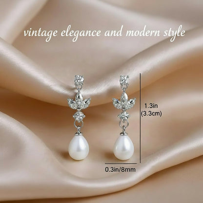 Trinckle Silber Tropfenohrringe mit Perlen, Silber Hängeohrringe für Frauen 5mm Brautperlen Lange Ohrringe für Muttertag, Weiß Boho Accessoires Hochzeitsschmuck, Silber Statement Ohrringe für Abschlussball Geburtstag
