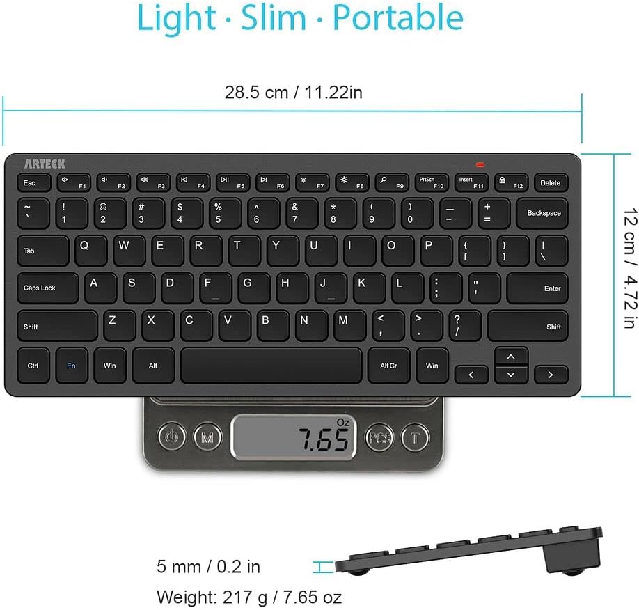 Arteck 2.4G kabellose Tastatur, ultraflache und kompakte Tastatur mit Media-Hotkeys für Computer, Desktop-PC, Laptop, Surface, Smart TV und Windows 11/10/8/7, Schwarz