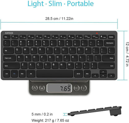 Arteck 2.4G kabellose Tastatur, ultraflache und kompakte Tastatur mit Media-Hotkeys für Computer, Desktop-PC, Laptop, Surface, Smart TV und Windows 11/10/8/7, Schwarz