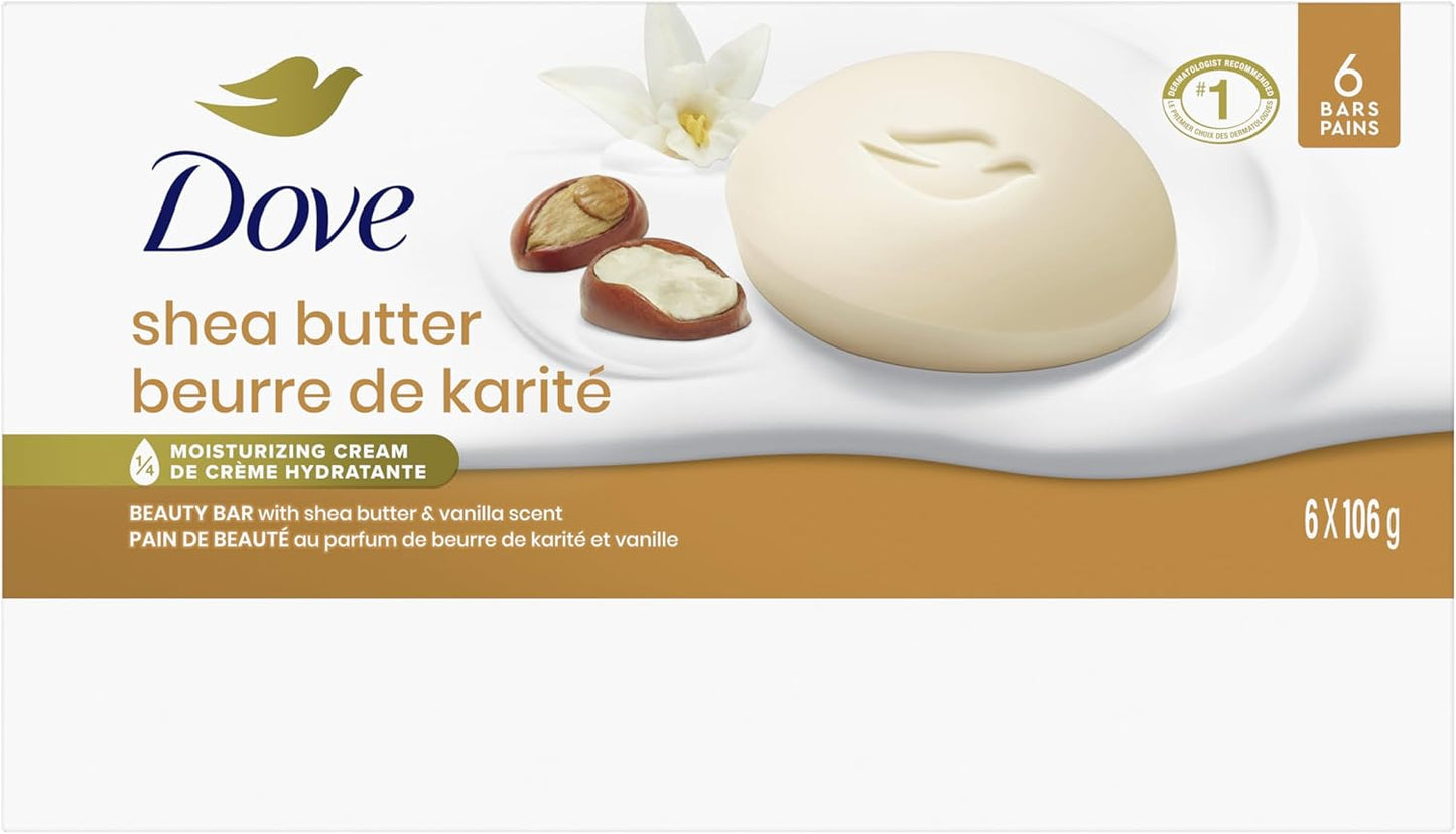 Dove Beauty Bar Seife für genährte, strahlende Haut, Sheabutter, pflegt die Haut, 106 g, 6 Stück