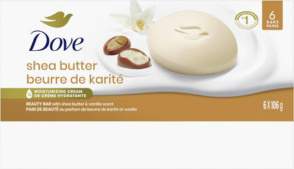 Dove Beauty Bar Seife für genährte, strahlende Haut, Sheabutter, pflegt die Haut, 106 g, 6 Stück