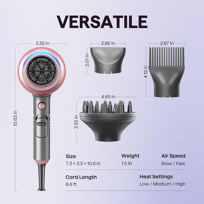 Wavytalk Ionen-Haartrockner mit Diffusor und Zentrierdüse, leichter leiser Föhn, leistungsstarker 1875-Watt-Motor für geschmeidiges und schnelles Trocknen der Haare, Rosenpink