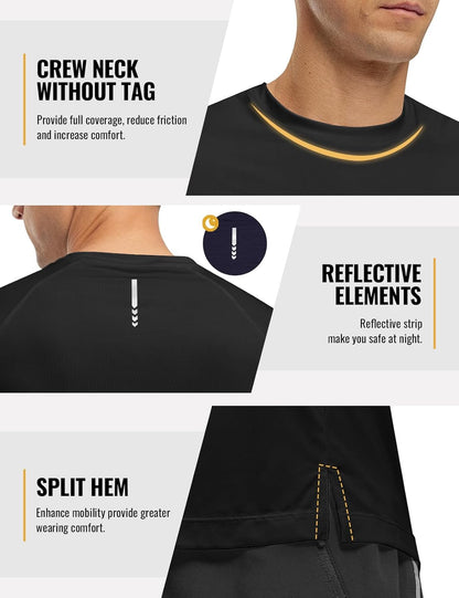 Rdruko Herren Kurzarm Trainingsshirts – Trockene Passform – Feuchtigkeitstransportierend – Für Laufen, Fitnessstudio, aktiven Sport