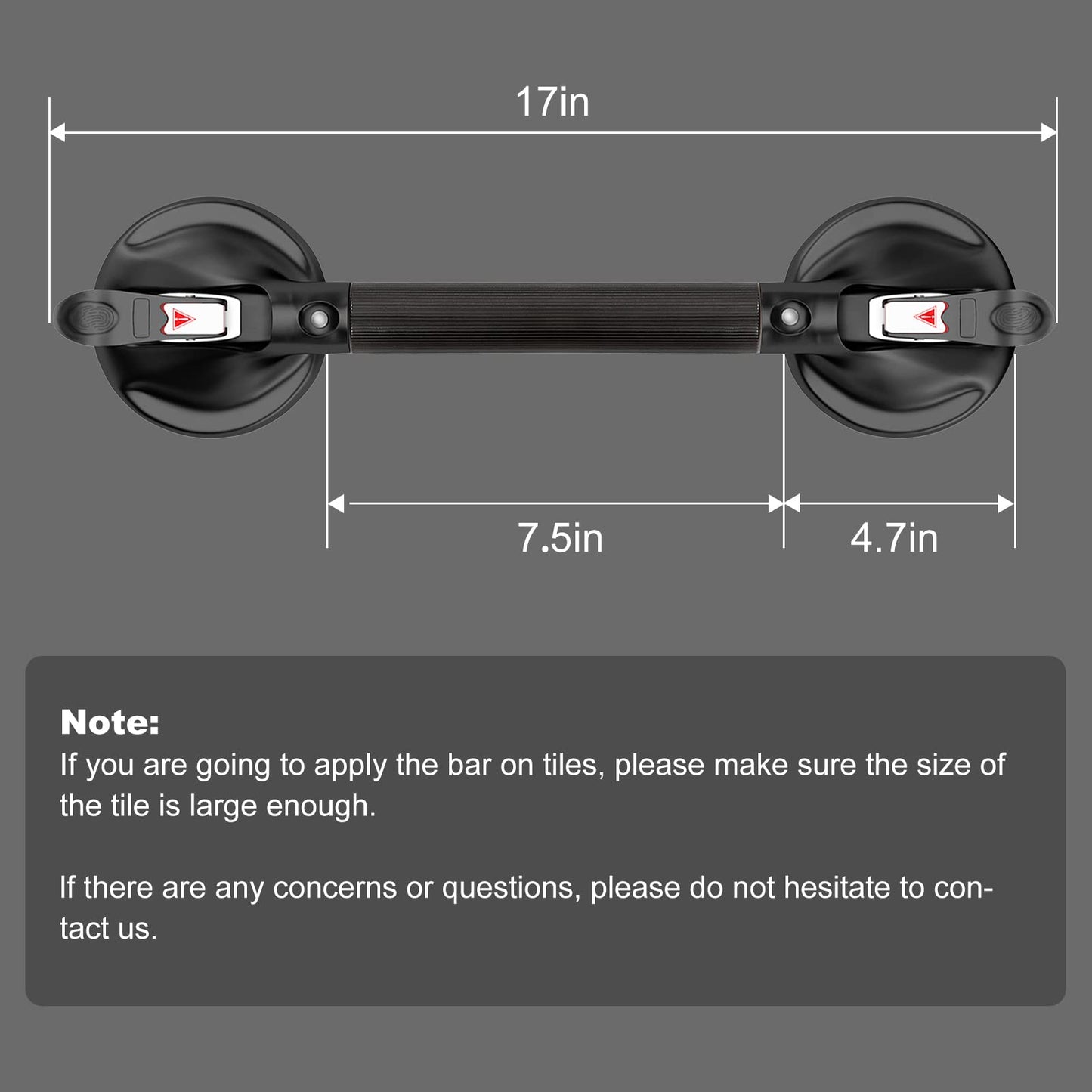 15-Inch Shower Handle - Upgraded Grab Bar with Strong Suction Cups for Bathtub & Shower Safety, Ideal for Seniors, Elderly, Disabled -Silver
