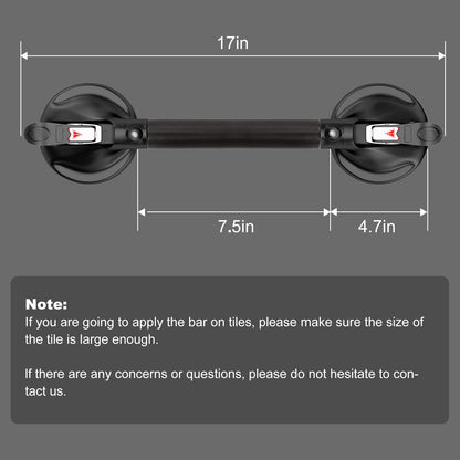 15-Inch Shower Handle - Upgraded Grab Bar with Strong Suction Cups for Bathtub & Shower Safety, Ideal for Seniors, Elderly, Disabled -Silver