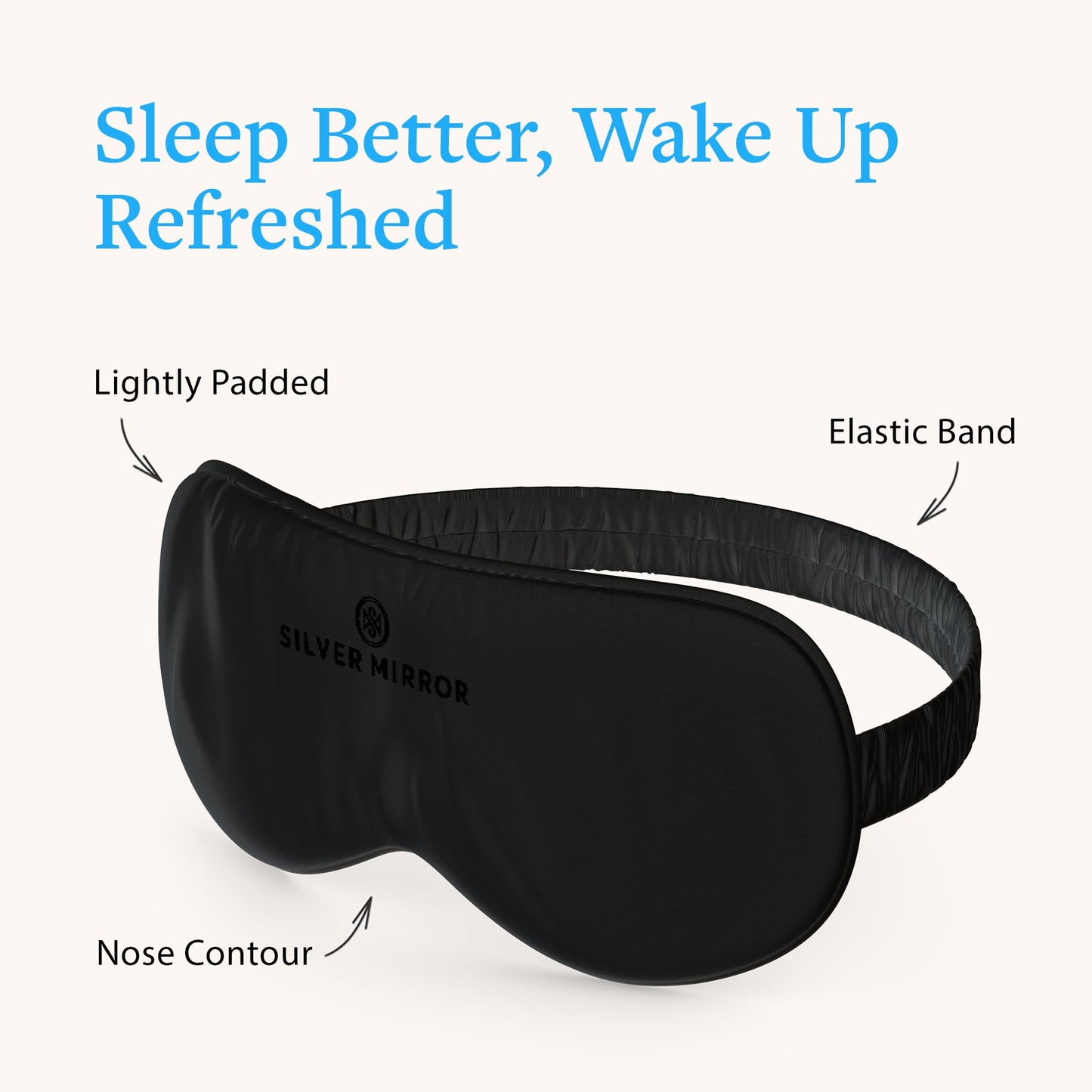 Sleep Mask in Black, 100% Silk, Pure Mulberry Silk, Light Blocking Eye Mask with Elastic Strap for Sleep & Travel, Ultra Soft, No Pressure, Reduce Puffy Eyes, Machine Washable, By Silver Mirror