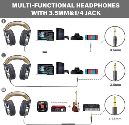 OneOdio Pro-10 Over-Ear Kabelkopfhörer für Schule Studio-Monitor & Mixing DJ Stereo-Headsets, 50mm Neodym-Treiber, Inline-Mikrofon, 3,5mm/6,35mm Klinke für Verstärker Computer Aufnahme Telefon Klavier Gitarre