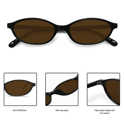 GUVIVI Retro Ovale Sonnenbrille für Damen Chic Cat Eye 90er Jahre Sonnenbrille Leichte Schmale Sonnenbrille Trendiger UV-Schutz Sonnenbrille