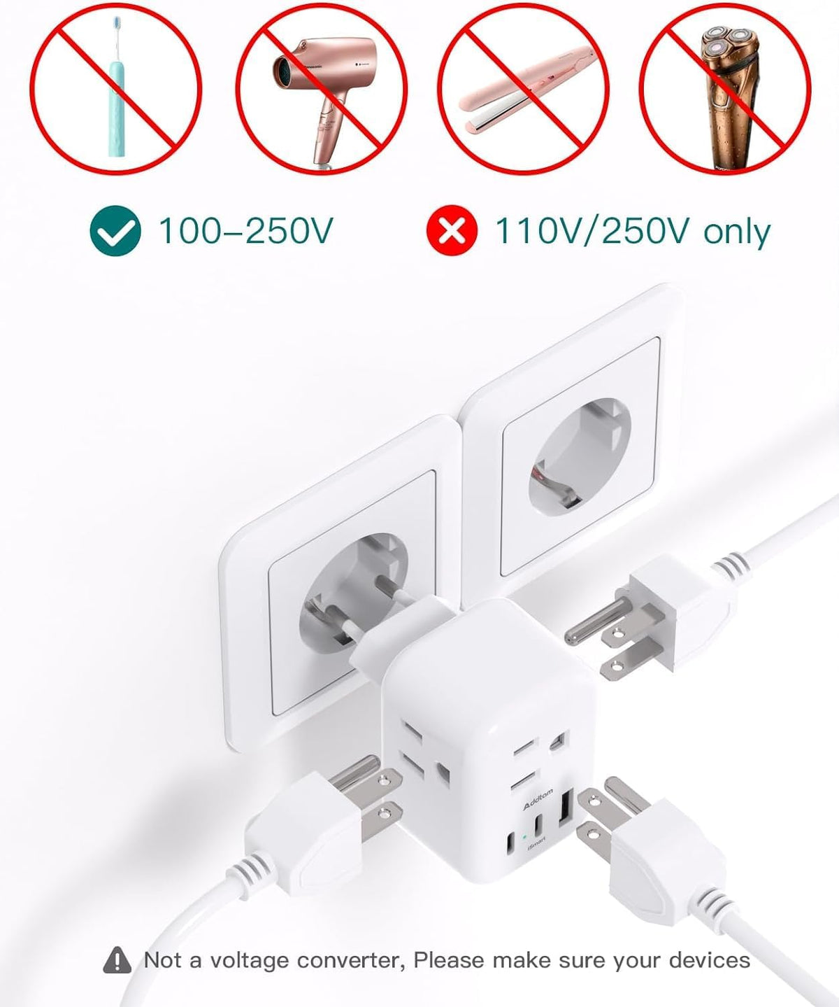 [2 Pack] European Travel Plug Adapter, International Power Plug Adapter with 3 Outlets 3 USB Charging Ports(2 USB C), Travel Essentials to Italy,Greece,Israel,France, Spain (Type C)
