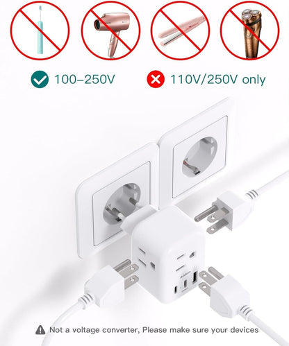 [2 Pack] European Travel Plug Adapter, International Power Plug Adapter with 3 Outlets 3 USB Charging Ports(2 USB C), Travel Essentials to Italy,Greece,Israel,France, Spain (Type C)