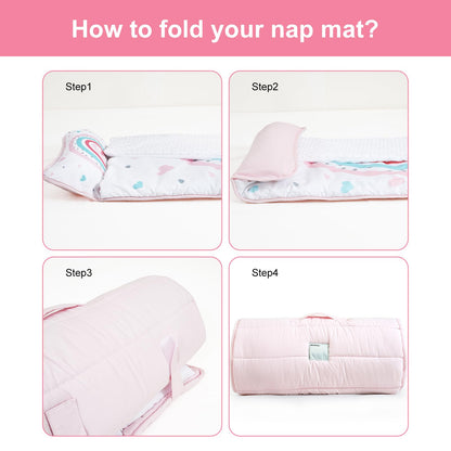 PHF Toddler Nap Mat with Removable Pillow and Minky Blanket, Rollup Design Kids Sleeping Mat, Slumber Bags for Boys, 55"x23" Toddler Sleeping Bag for Daycare Preschool Travel Camping, Space