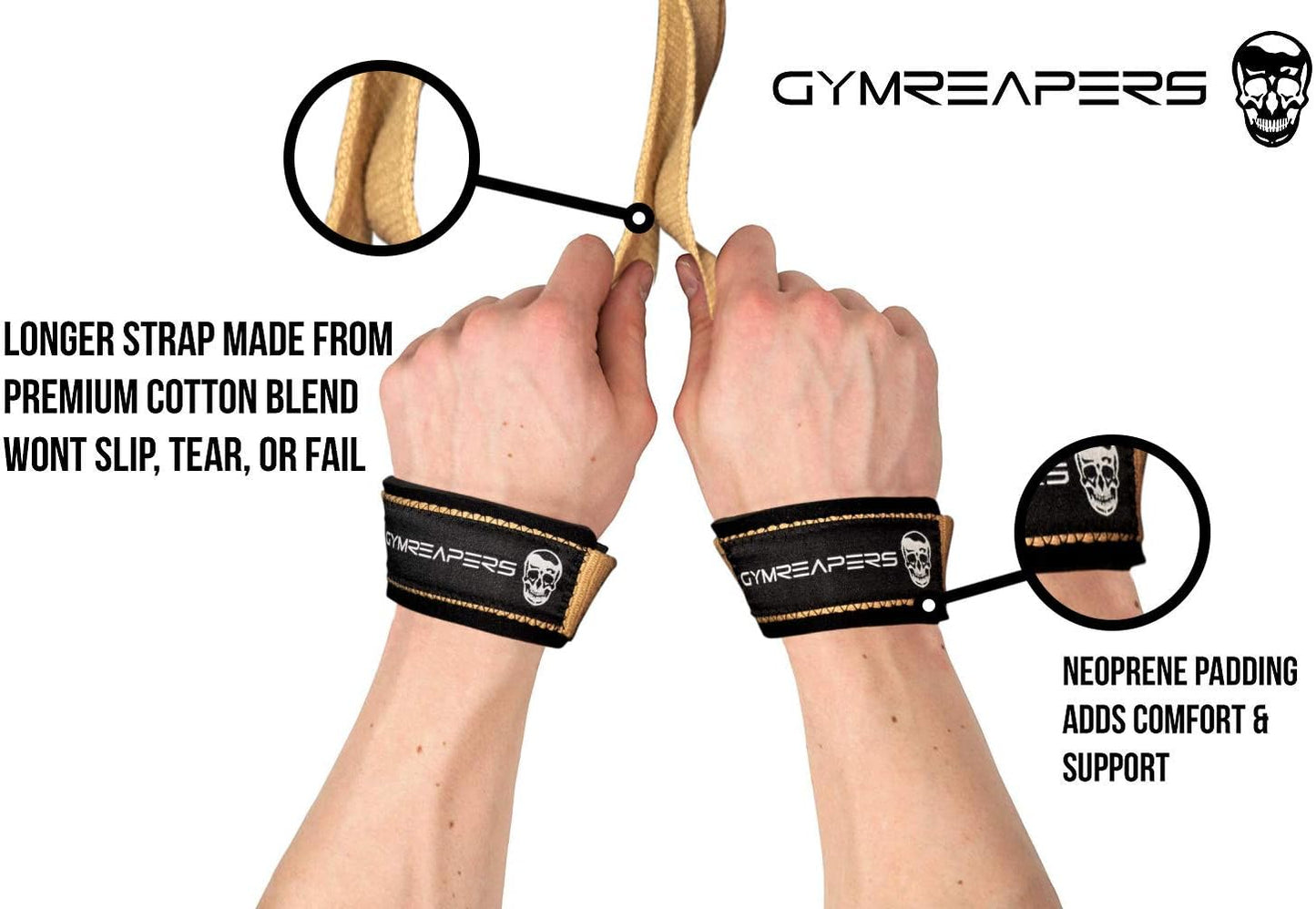 Gymreapers Hebe-Handgelenkbandagen für Gewichtheben, Bodybuilding, Powerlifting, Krafttraining und Kreuzheben – gepolstertes Neopren mit 45,7 cm Baumwolle