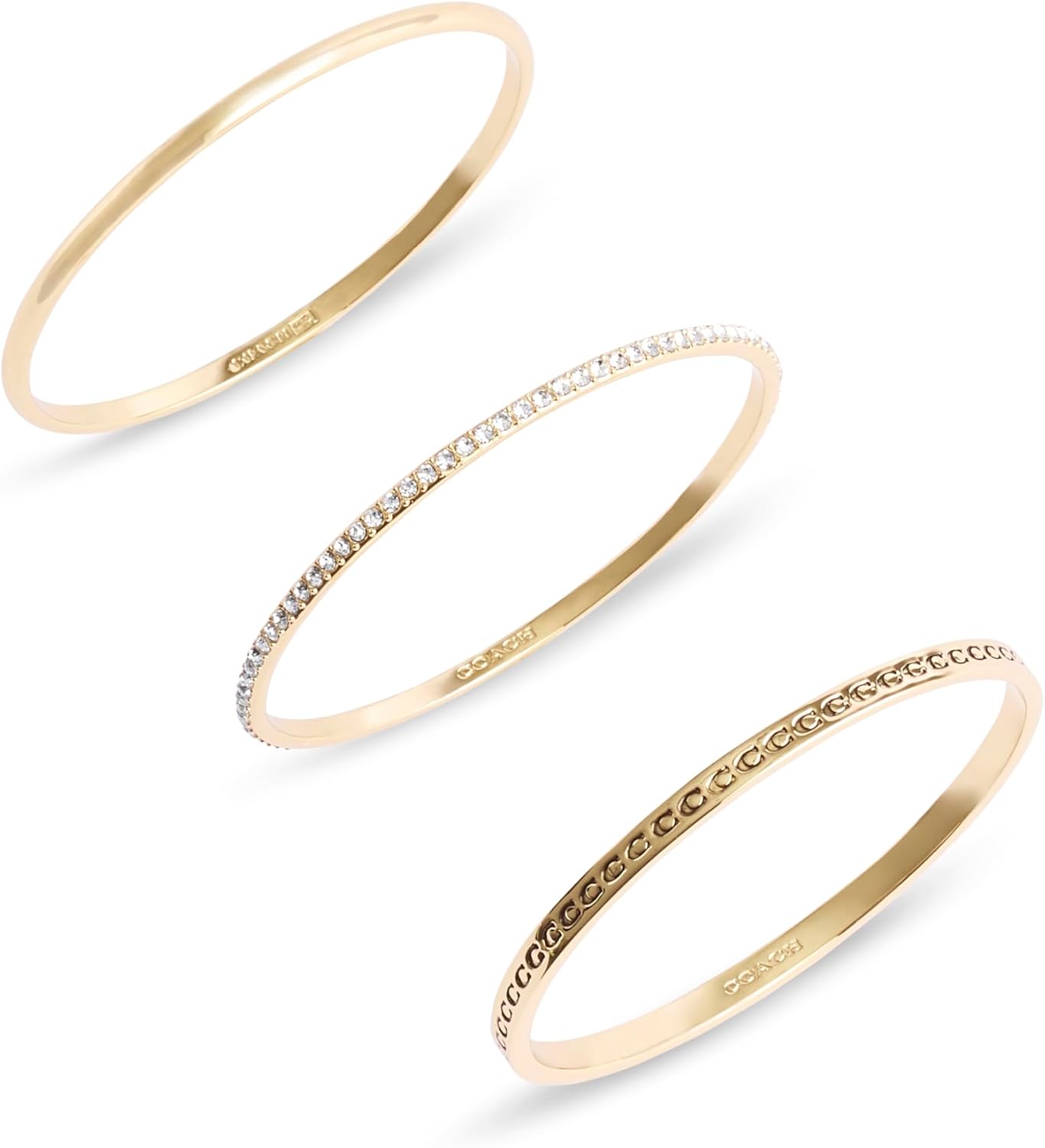COACH, Women's, Signature Quilted Heart Bangle Set, Crystal/Gold, One Size