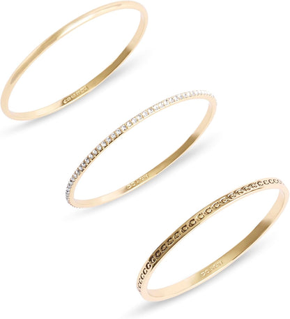 COACH, Women's, Signature Quilted Heart Bangle Set, Crystal/Gold, One Size