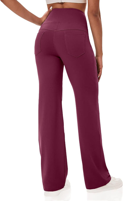 VOOVEEYA Yogahosen für Damen mit Taschen, gerade geschnittene Hose mit weitem Bein, hochtaillierte Business-Hose, petite/regulär//lang
