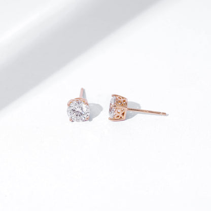 Amazon Essentials Yellow Gold Plated, Platinum or Rose Gold Plated Sterling Silver Infinite Elements Cubic Zirconia Stud Earrings | White, Blue, Green, or Pink Cubic Zirconia