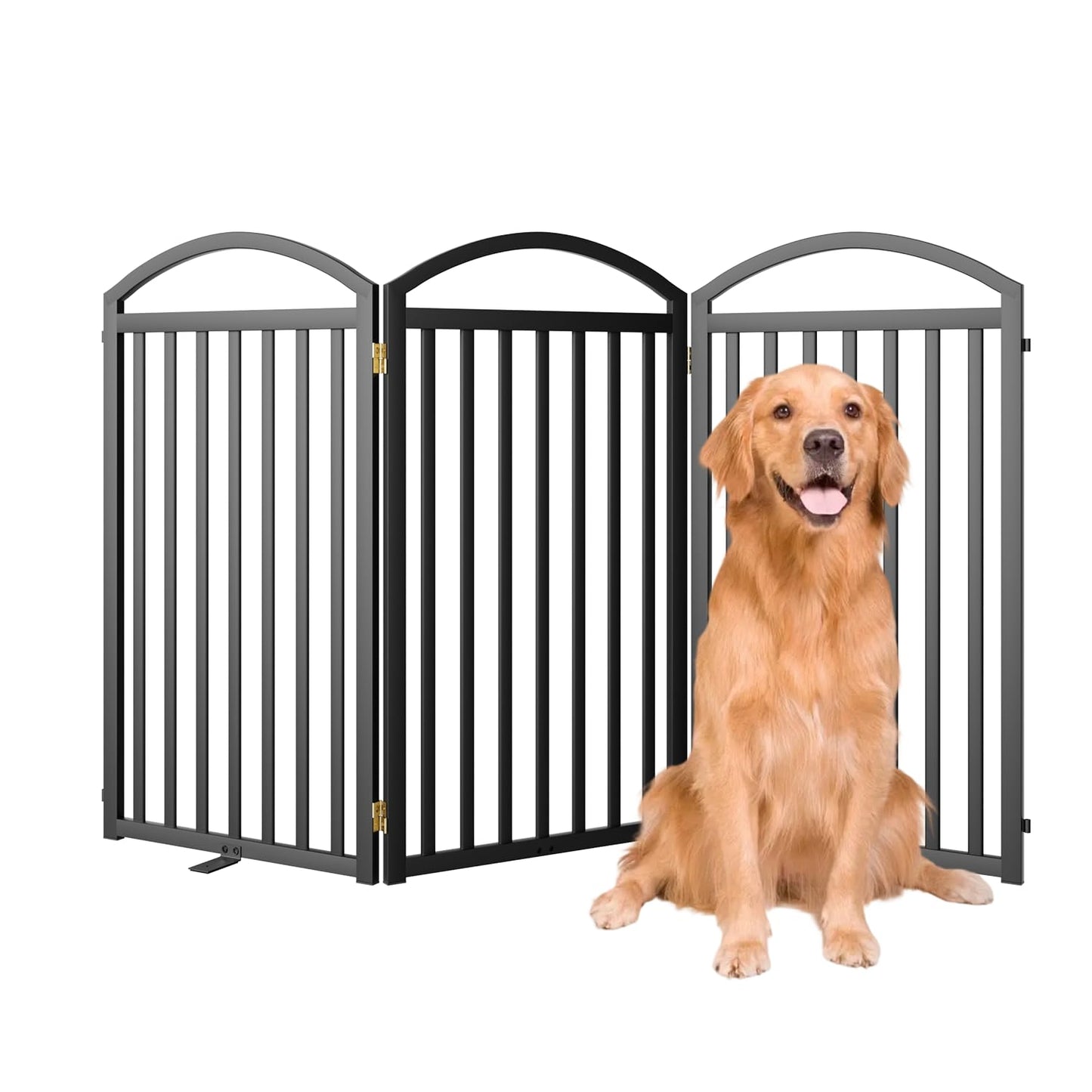 SNUOWU 4 Panels Full Matel Freestanding Dog Gates with Door, 96"Extra Wide 36"Tall Free Standing Dog Pet Gate for Indoor & Outdoor. Foldable Pet Fences for Doorways, House, Stairs, Porch, Deck, Yard
