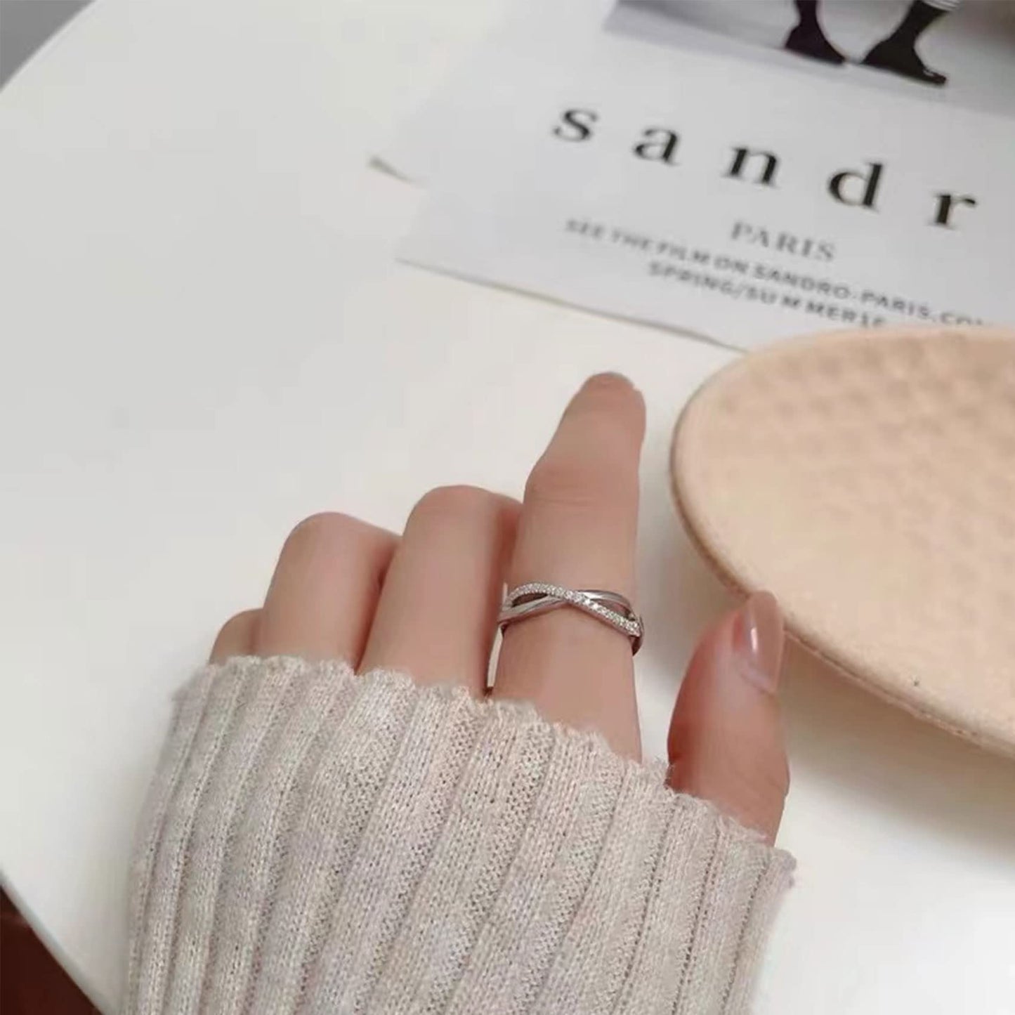 OOOPEL Sterlingsilber Verstellbarer Ring S925 Silberringe für Frauen Zirkonia Twist Liebesknoten Zarter Ring Silber Minimalistischer Offener Fingerring Silber Daumen Sterlingsilberring