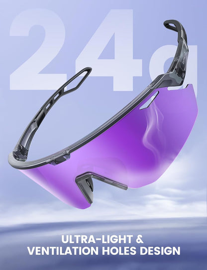 Lamicall Polarisierte Sportsonnenbrille Herren Damen, [24g Ultraleicht] Verstellbares Nasenpad Sportbrille für Fahrrad Wandern Laufen