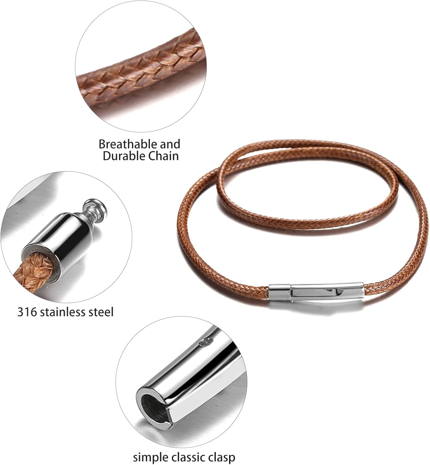 2mm 3mm Lederkette mit robustem Edelstahl-Karabinerverschluss, geflochtene Wachsschnur in Schwarz/Braun für Damen und Herren zum Basteln von Anhängern, Länge 40 45 50 55 60 65 70 75 cm