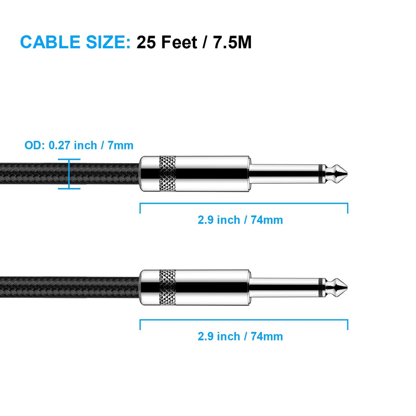 Gitarrenkabel 3m New bee E-Instrumentenkabel Bassverstärkerkabel für E-Gitarre, Bassgitarre, E-Mandoline, Pro Audio (Winkelstecker auf Gerader Stecker, Schwarz)